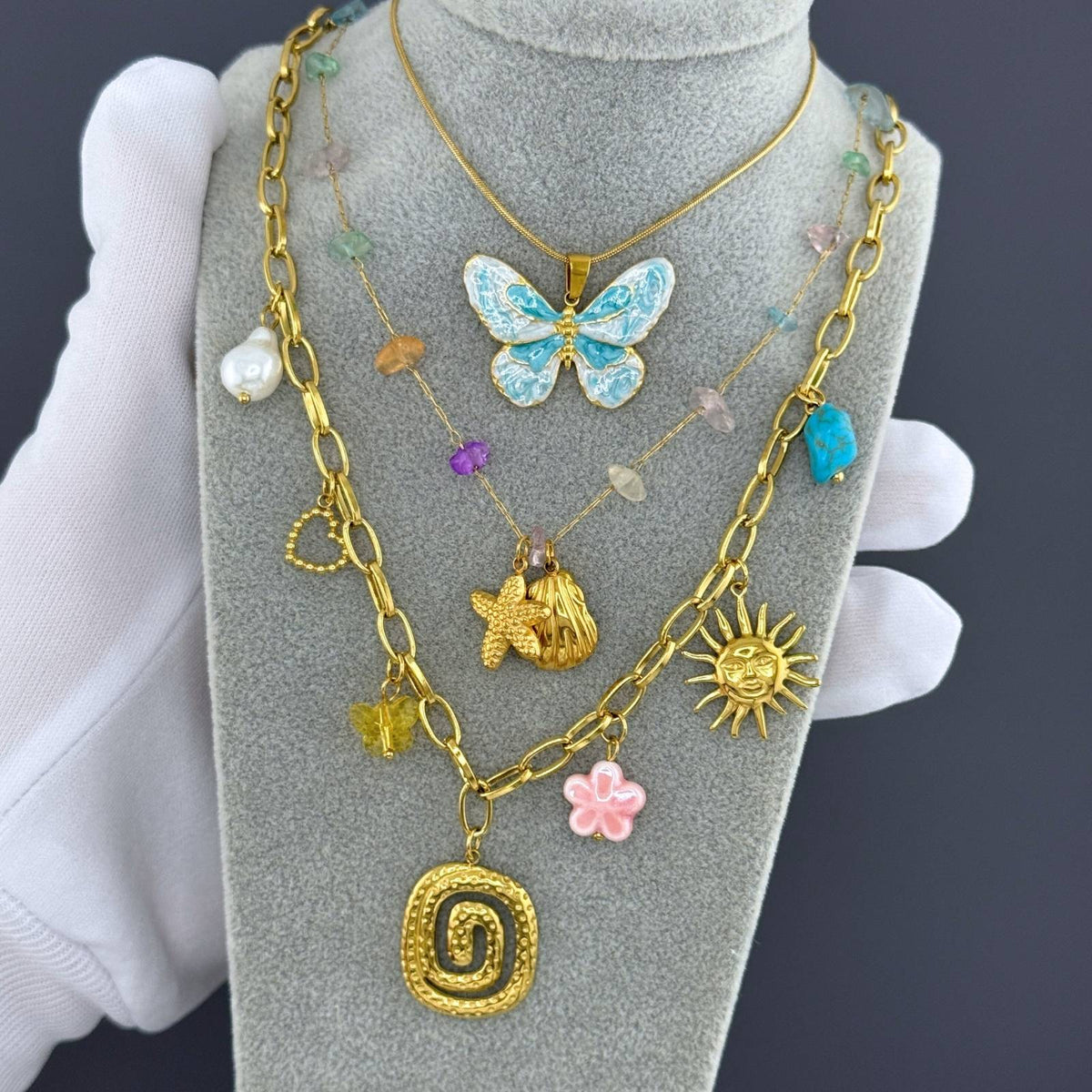 Butterfly PVD Gold-Plated Steel Necklace - Intensity