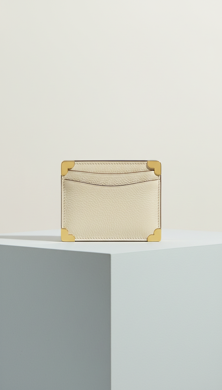 Pebble White Card Holder with Gold Accent