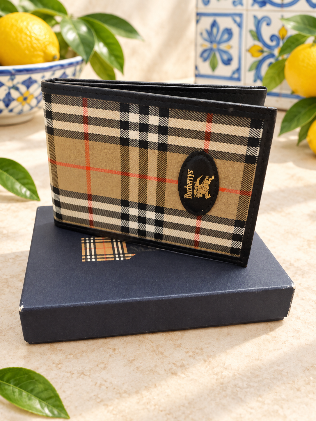 Burberrys Haymarket Check Bifold Canvas/Leather Wallet
