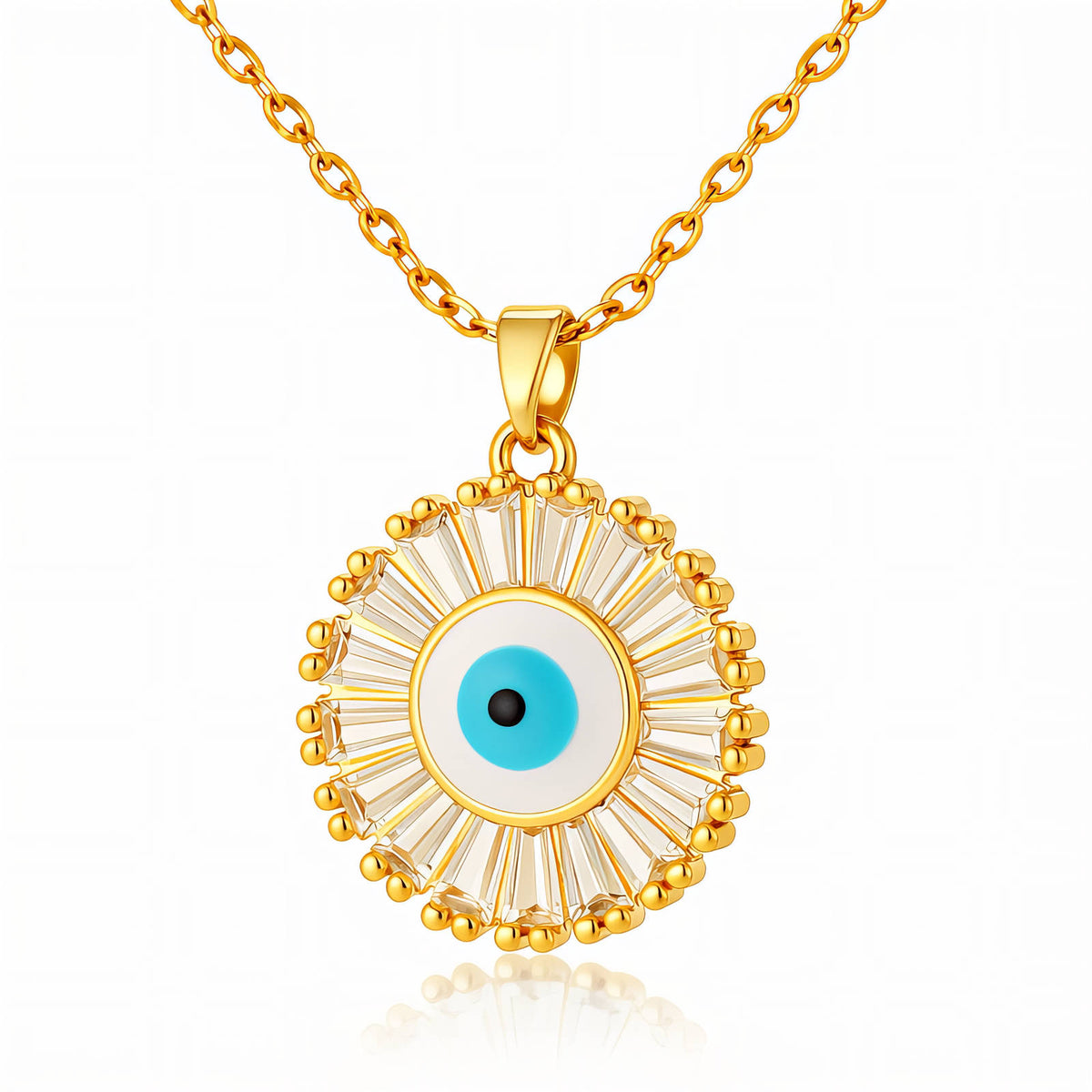Evil Eye PVD Gold-Plated Brass Necklace - Crystallic