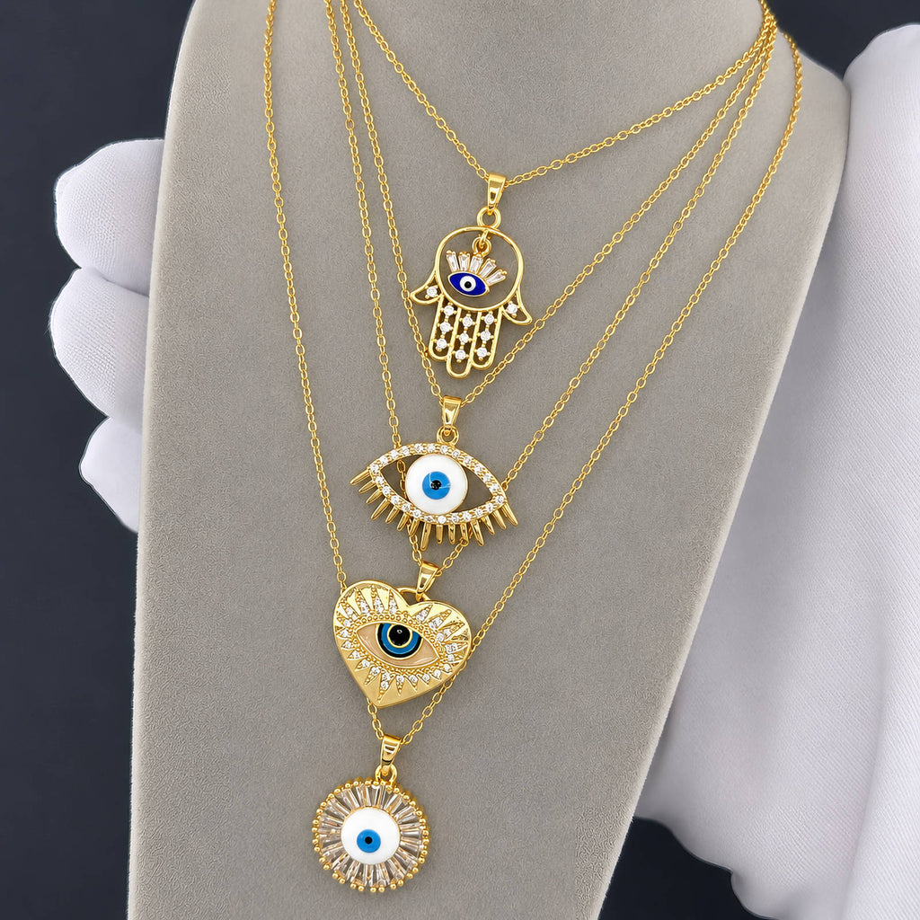 Evil Eye PVD Gold-Plated Brass Necklace - Crystallic