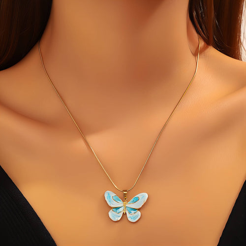 Butterfly PVD Gold-Plated Steel Necklace - Intensity