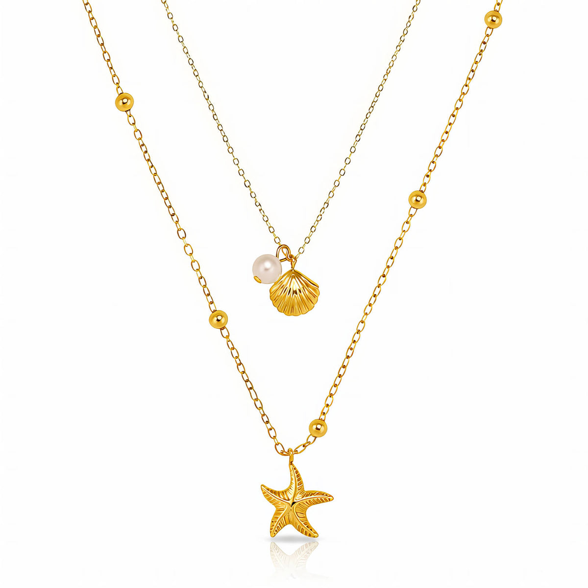 Starfish And Seashell PVD Gold-Plated Steel Necklace - Intensity