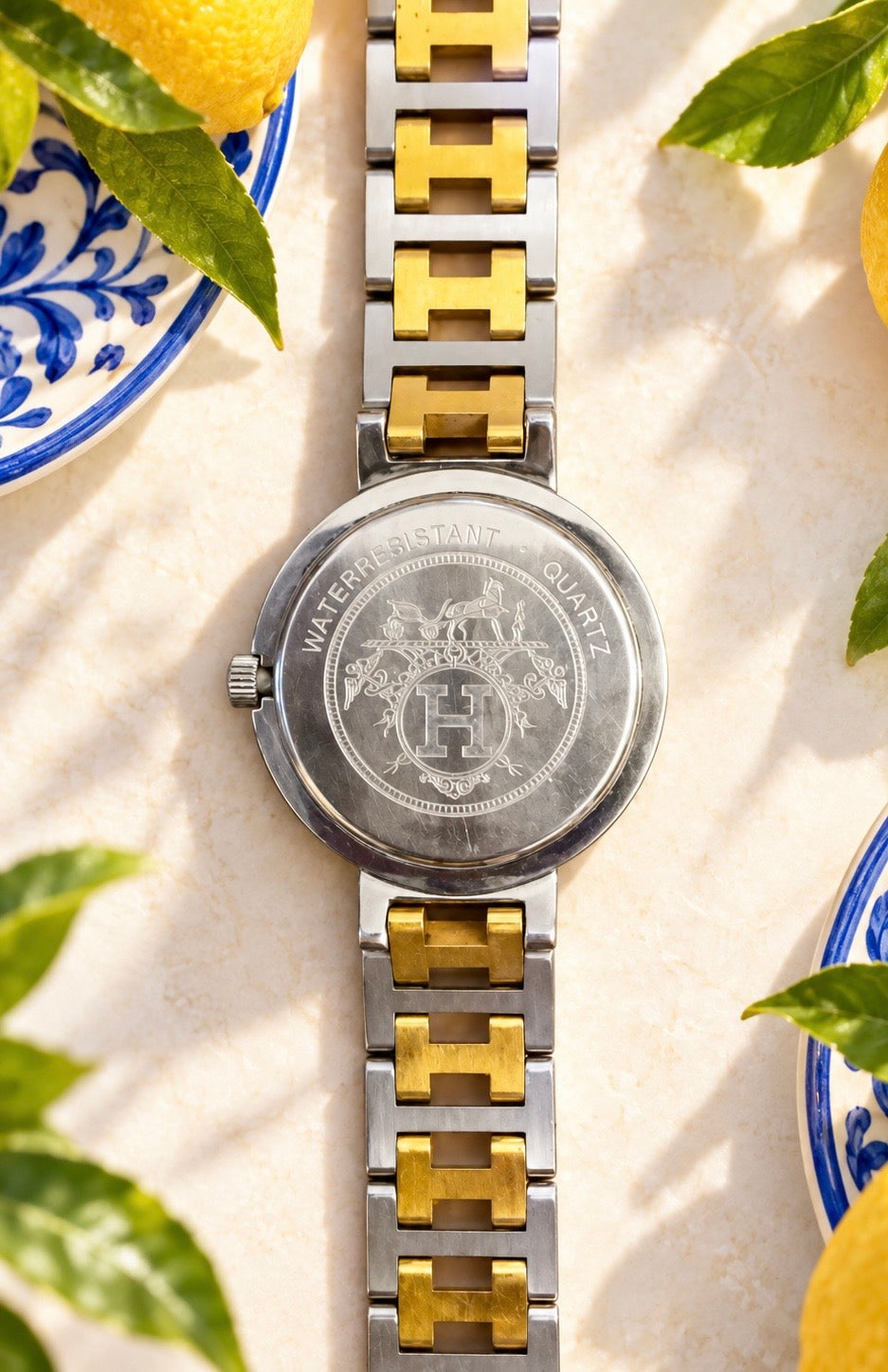 Hermes Clipper Watch 18K Yellow Gold Plated & Stainless Steel