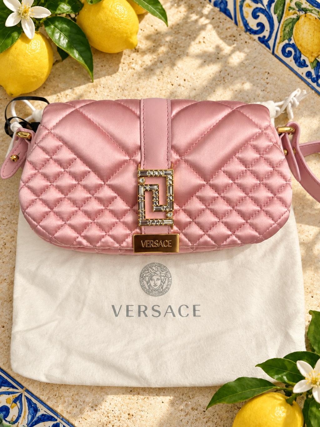 Versace Greca Goddess Quilted Satin Mini Shoulder Bag