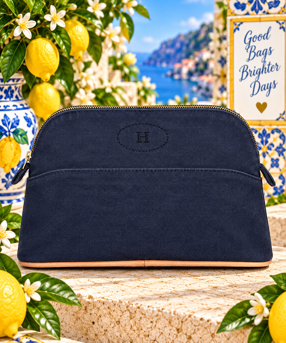 Hermes Blue Bolide Pouch/Toiletry Bag