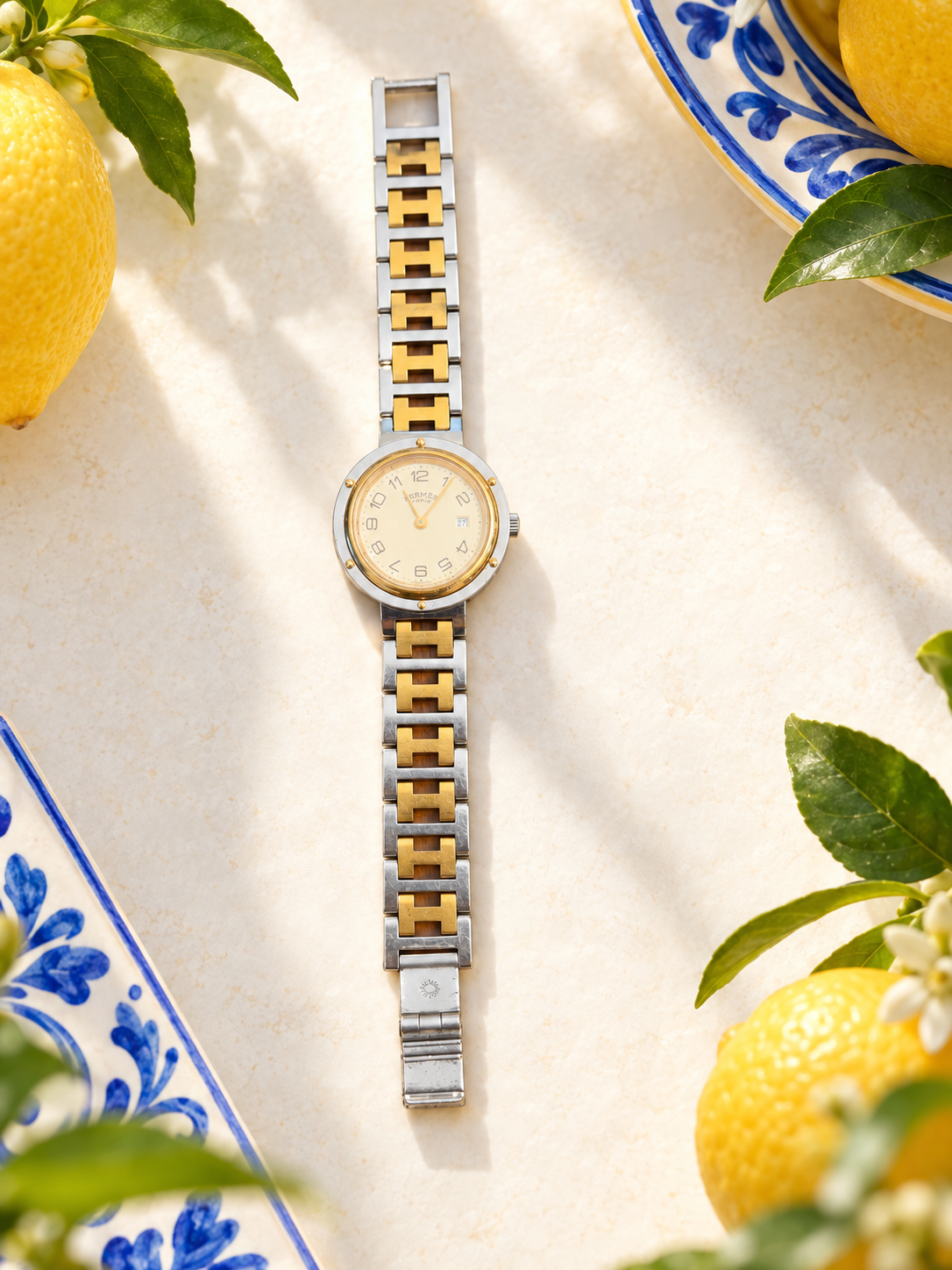 Hermes Clipper Watch 18K Yellow Gold Plated & Stainless Steel