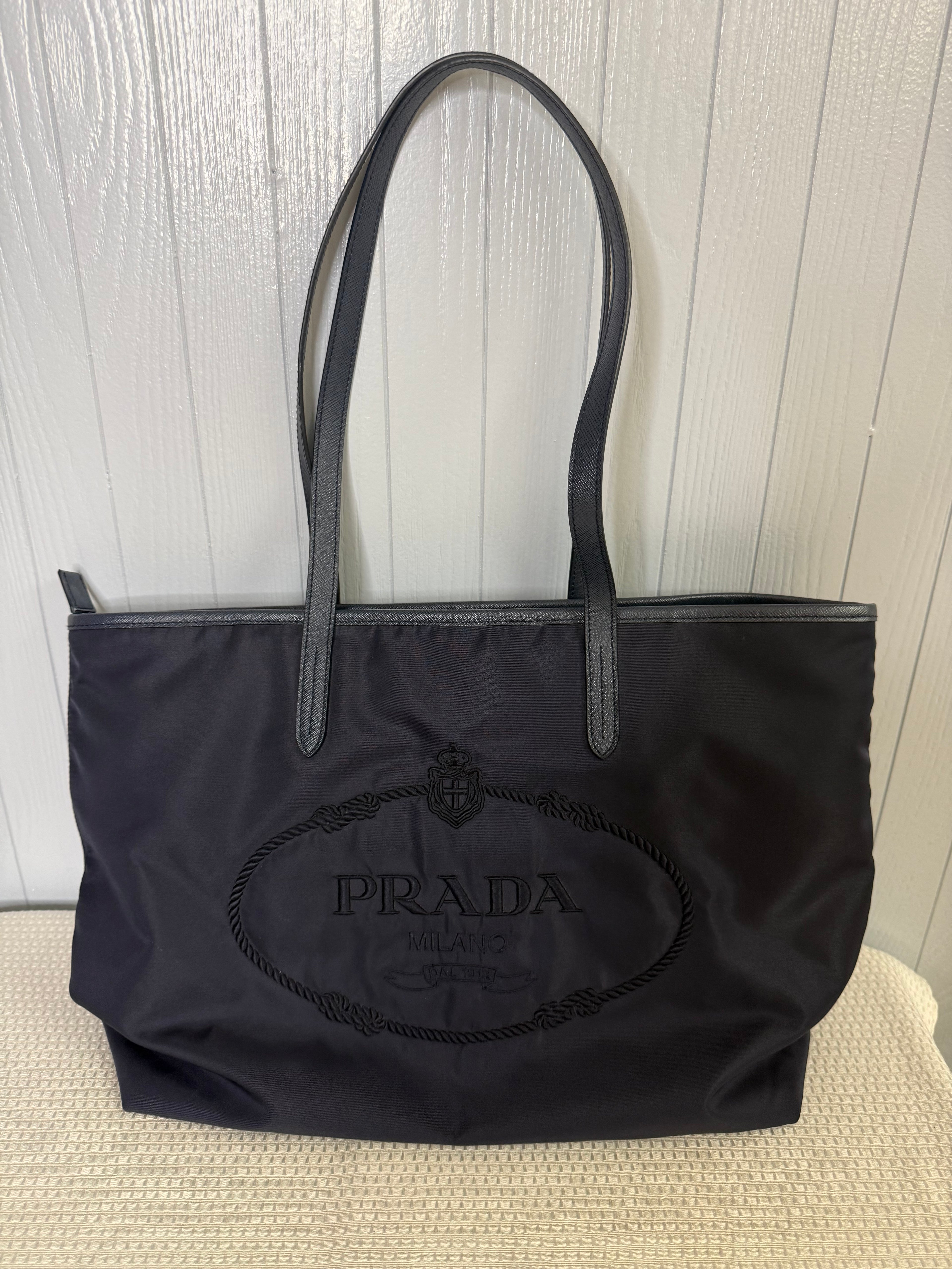 Prada Tessuto Nylon Embroidered Logo Tote