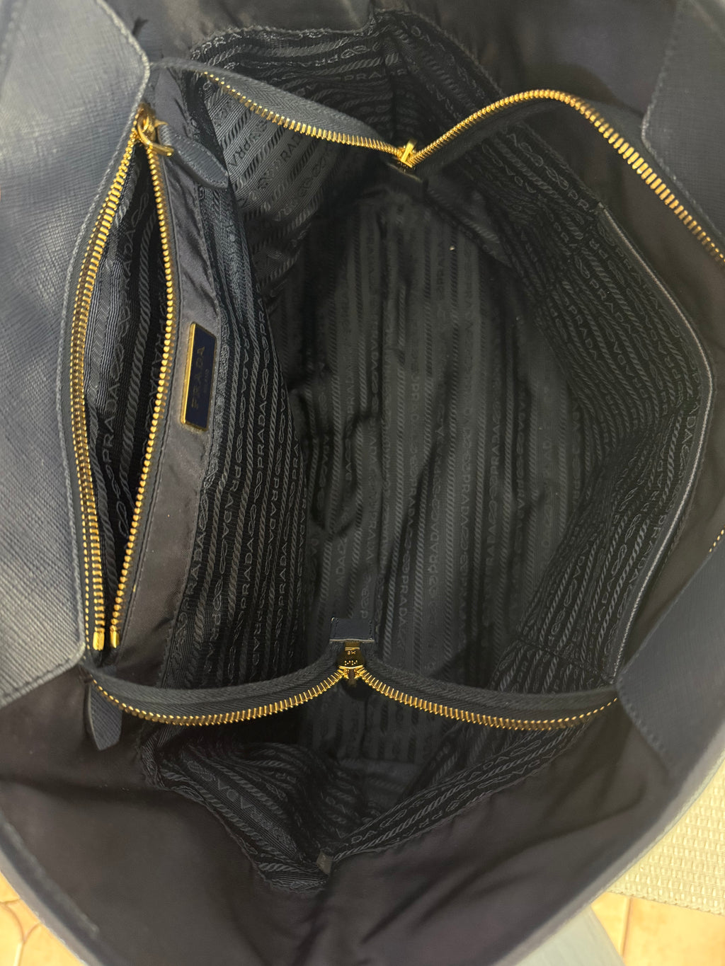 Prada Tessuto Nylon Embroidered Logo Tote