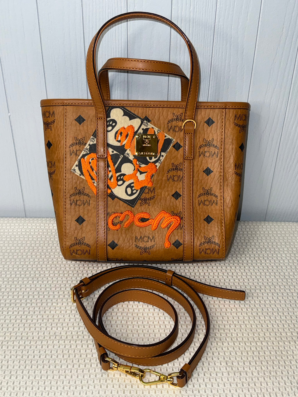 MCM Berlin Bear Graffiti Tote/Crossbody