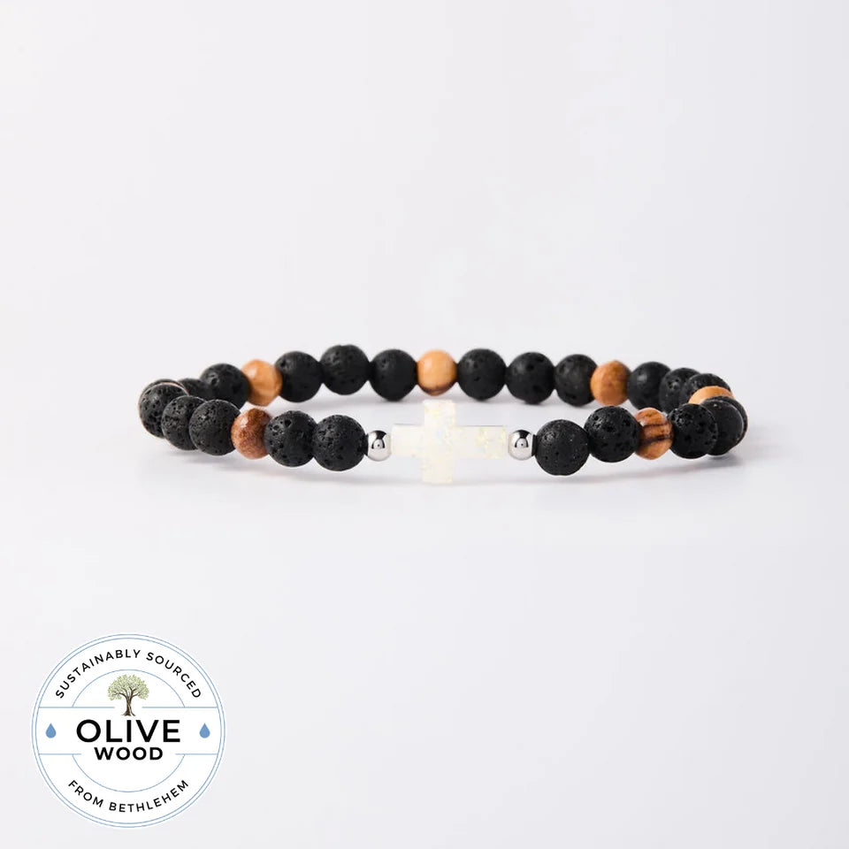 Holy Water Men's Olive Wood Cross Bracelet